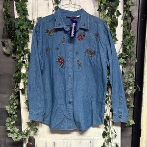 Gloria Vanderbilt Blue Jean Jacket with Floral Embroidery